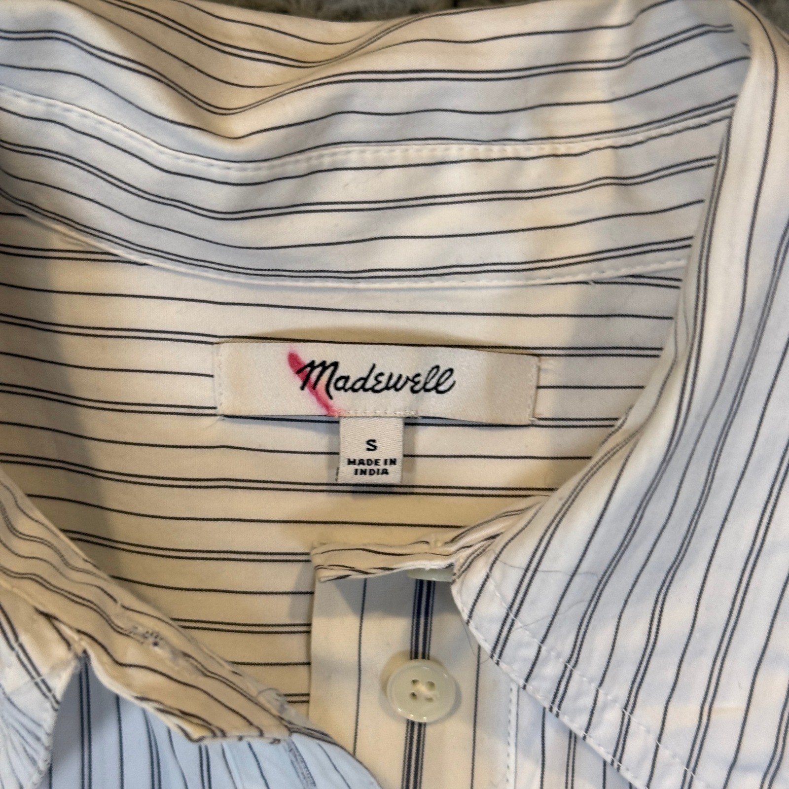 Madewell Striped Button Down Womens Bib Front Small White Blue Cotton Preppy