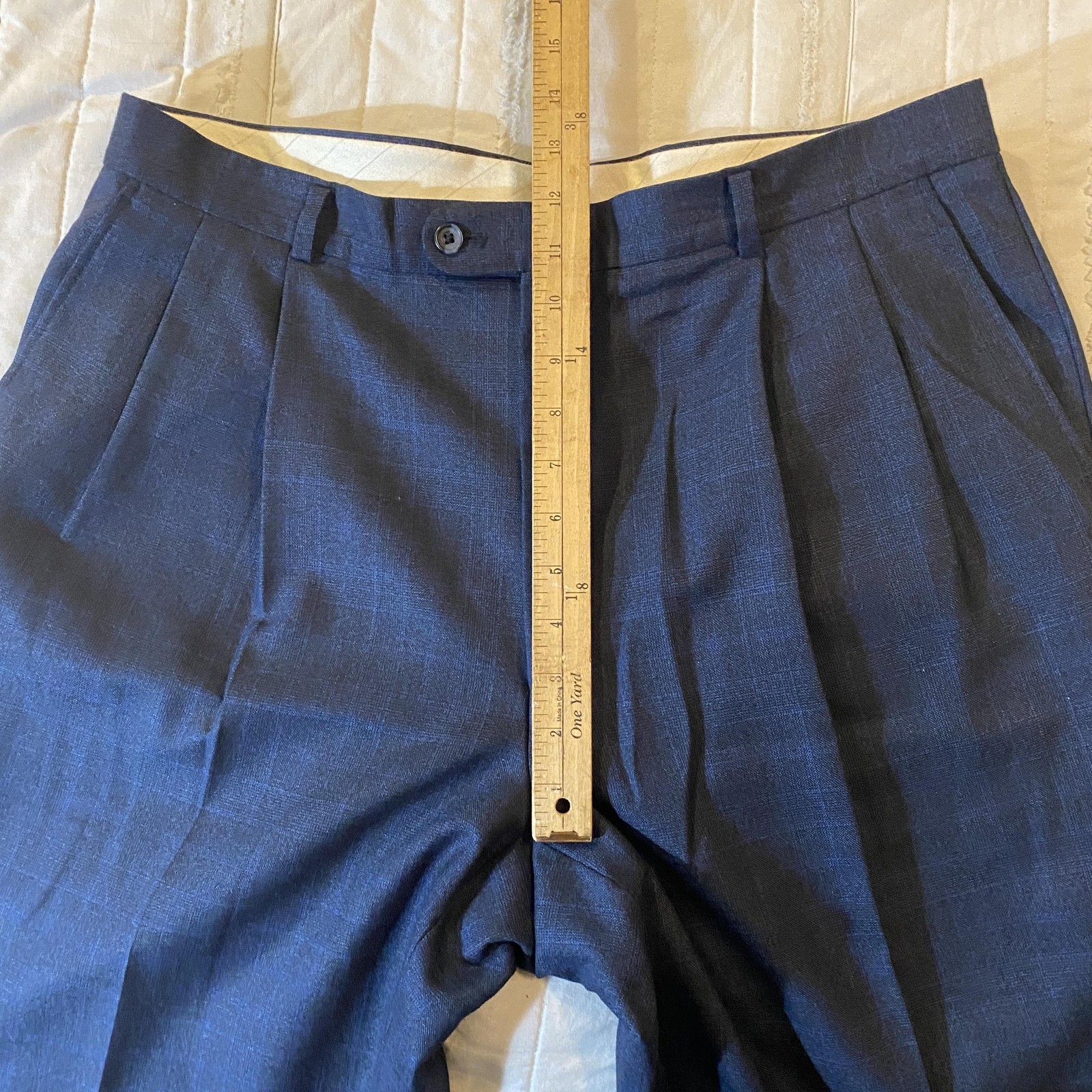 Hickey Freeman Suit Mens 42R 36×30 Blue Check Wool 2 Piece Saks Fifth Two Button
