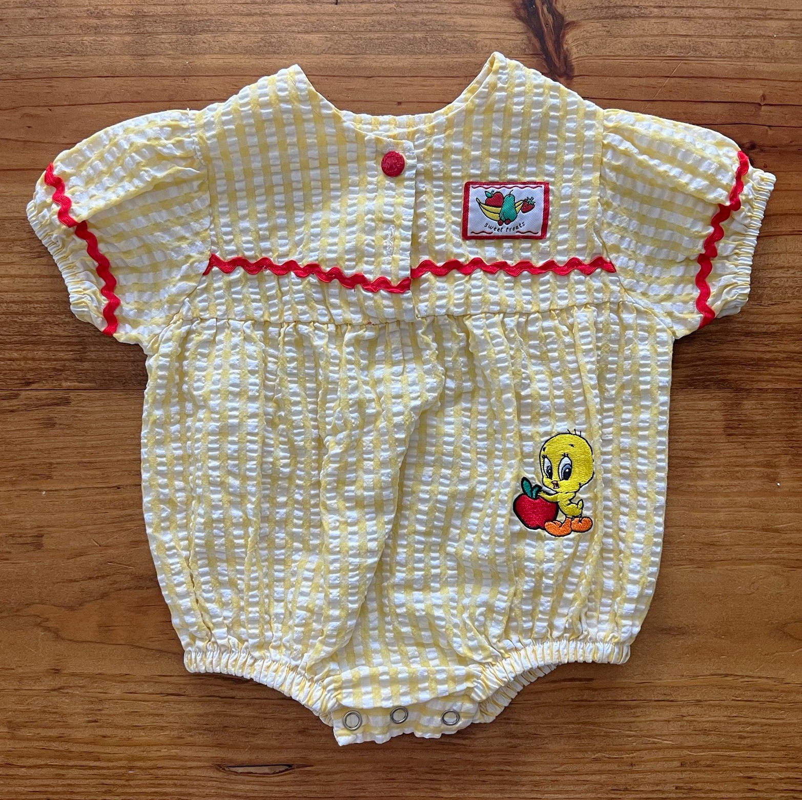Looney Tunes Vintage Tweety Seersucker Striped Romper One-Piece 6/9M