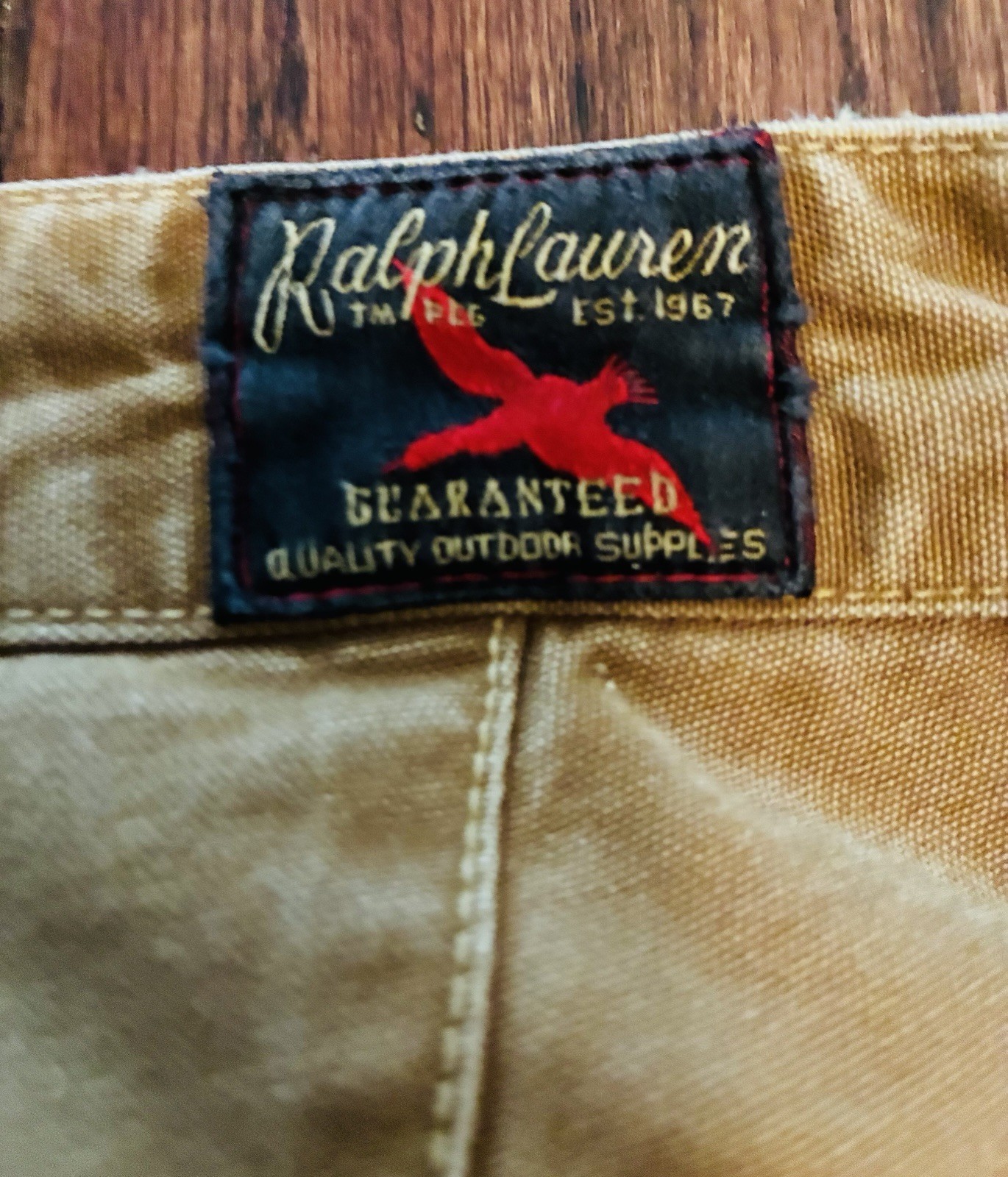 Vintage Polo Ralph Lauren Double Knee Waxed Canvas Pants Hunting Tan 34×32
