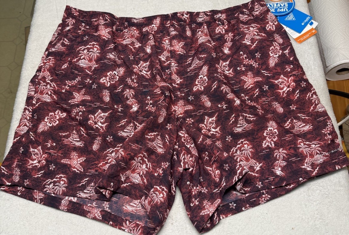 Columbia Men’s Pfg Swim Shorts XXL Backcast 2 Printed UPF 30 Omni Shade NWT