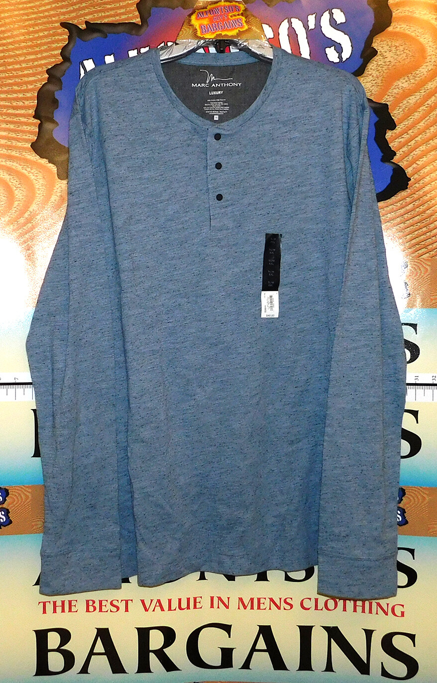 Mens Marc Anthony Long Sleeve Luxury Henleys Slim Fit – 2XL $9.99 CLEARANCE SALE