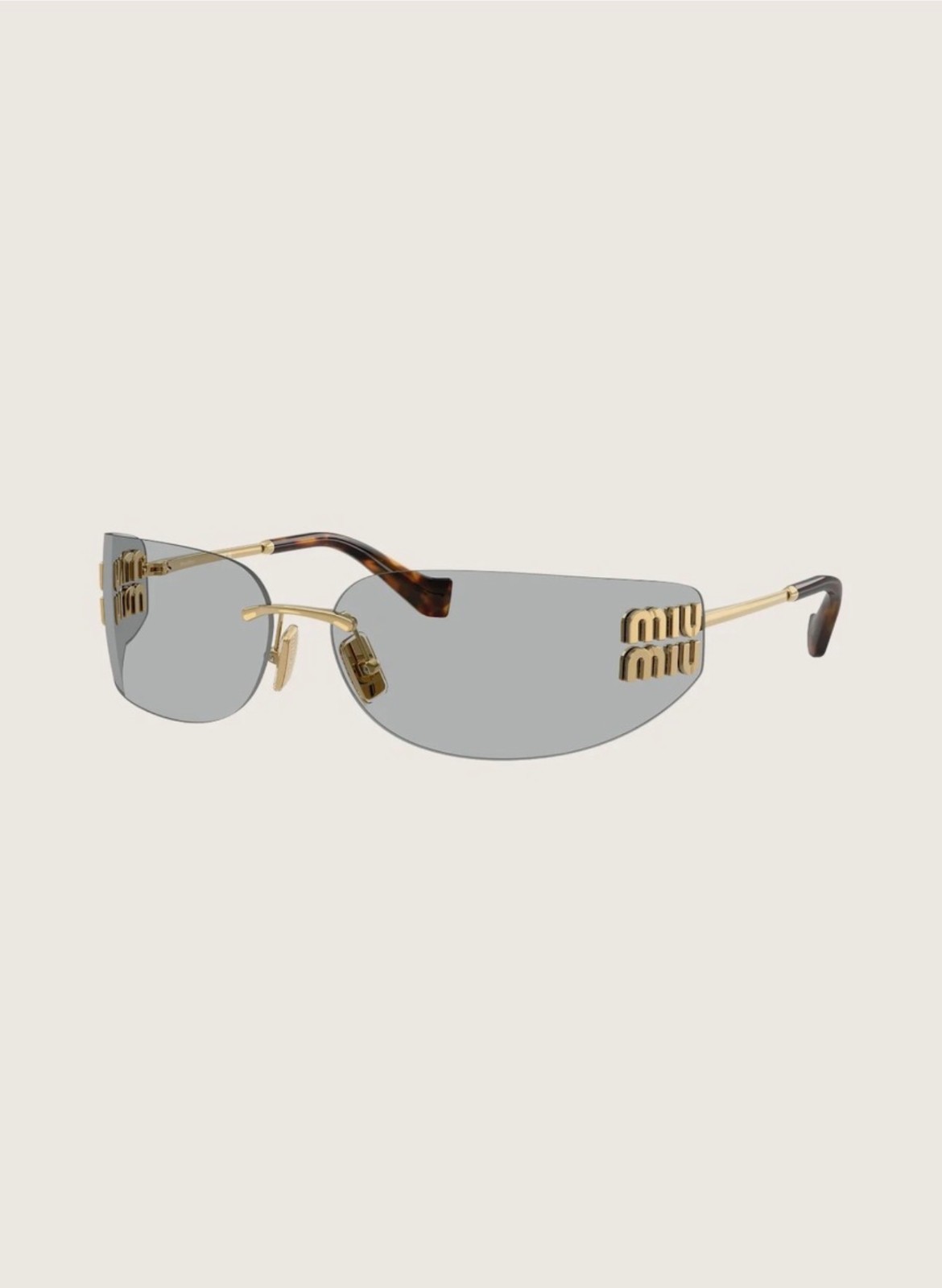 Miu Miu MU A51S Women’s Rimless Shield Sunglasses Gold & Grey Authentic