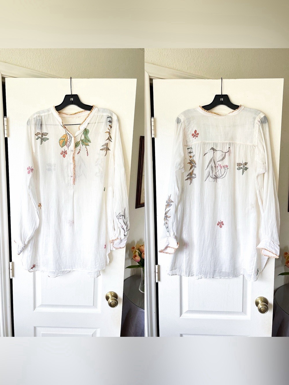 Injiri Herbarium Cotton Silk Tunic Floral White Multi 40 Excellent