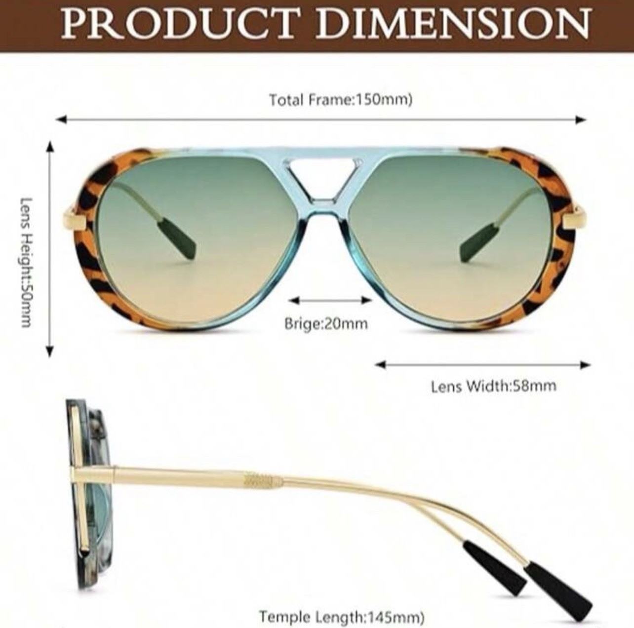 Oversized Tortoise Sunglasses Women Double Beam Metal Frame UV400