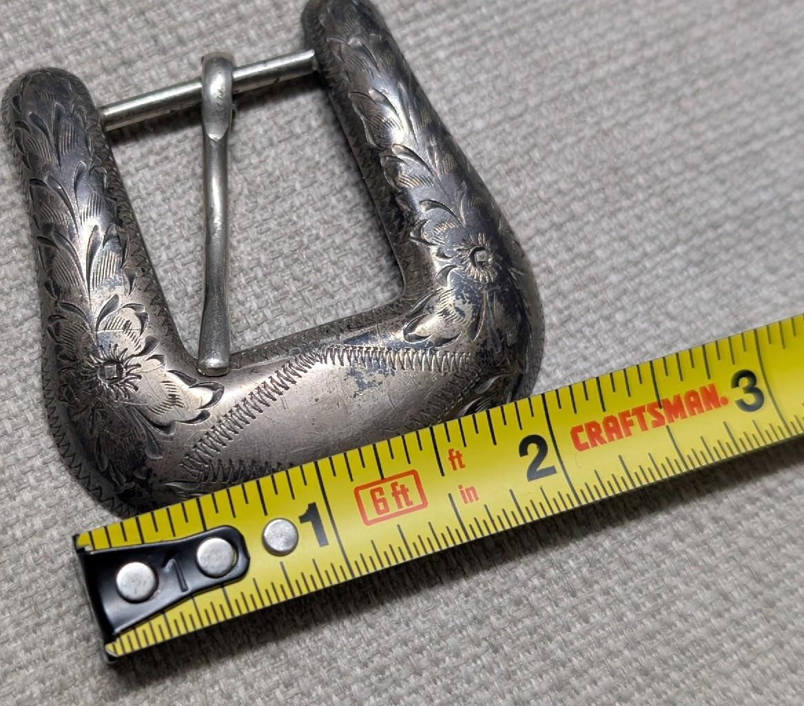 vintage STERLING SILVER belt buckle set 3PC cowboy WESTERN antique ENGRAVED