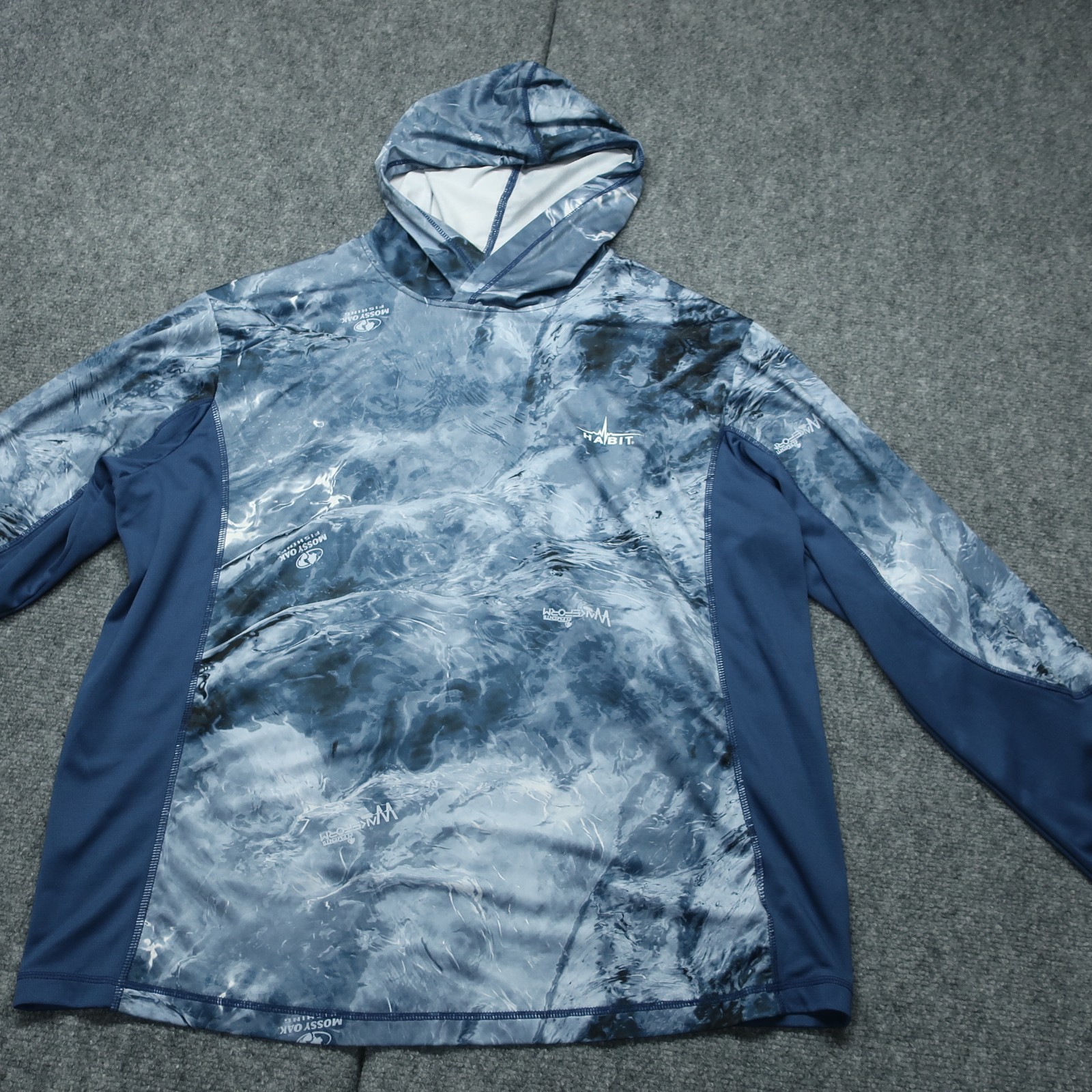 Habit Fishing Hoodie Mens XL Mossy Oak Blue Camouflage Solar Factor UPF 40+