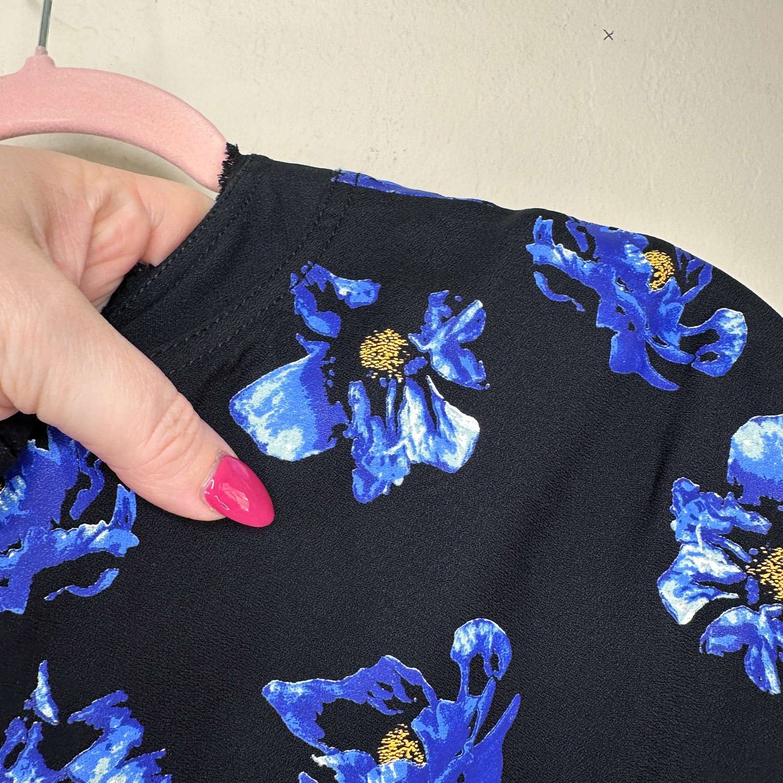 Proenza Schouler Floral Print Blue Black Tie Back Short Sleeve Mini Shift Dress
