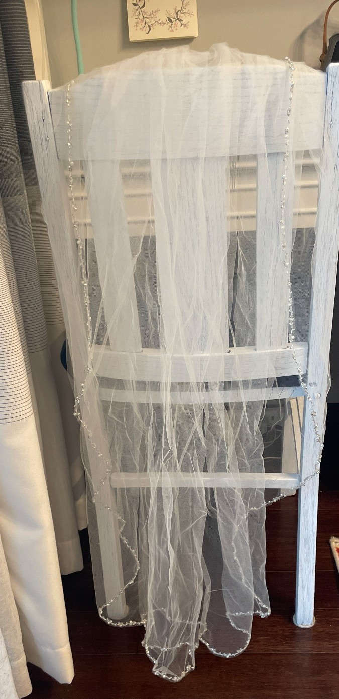 Wedding Veil-Beaded Finger-Tip Length-Dry Cleaned