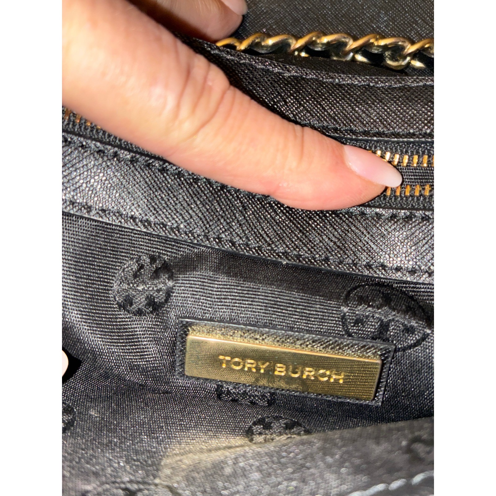 Tory Burch Robinson Black Saffiano Leather Chain Crossbody Bag Gold Hardware