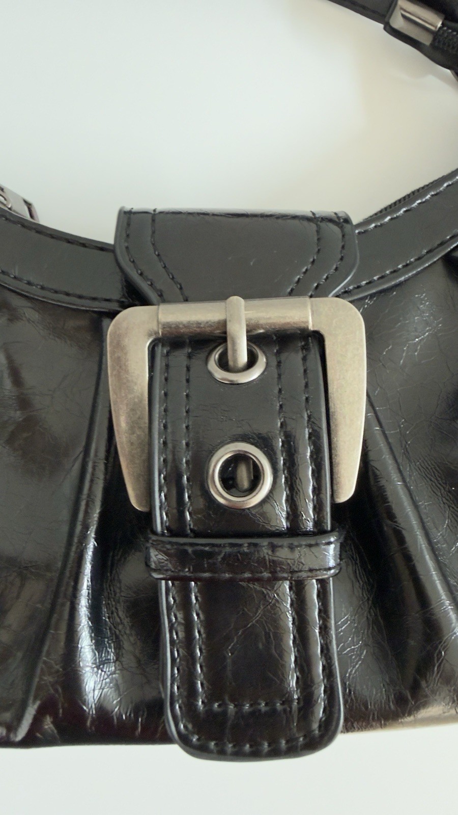 Black Shoulder Bag Zip Top Buckle Accent Adjustable Strap Silver Hardware