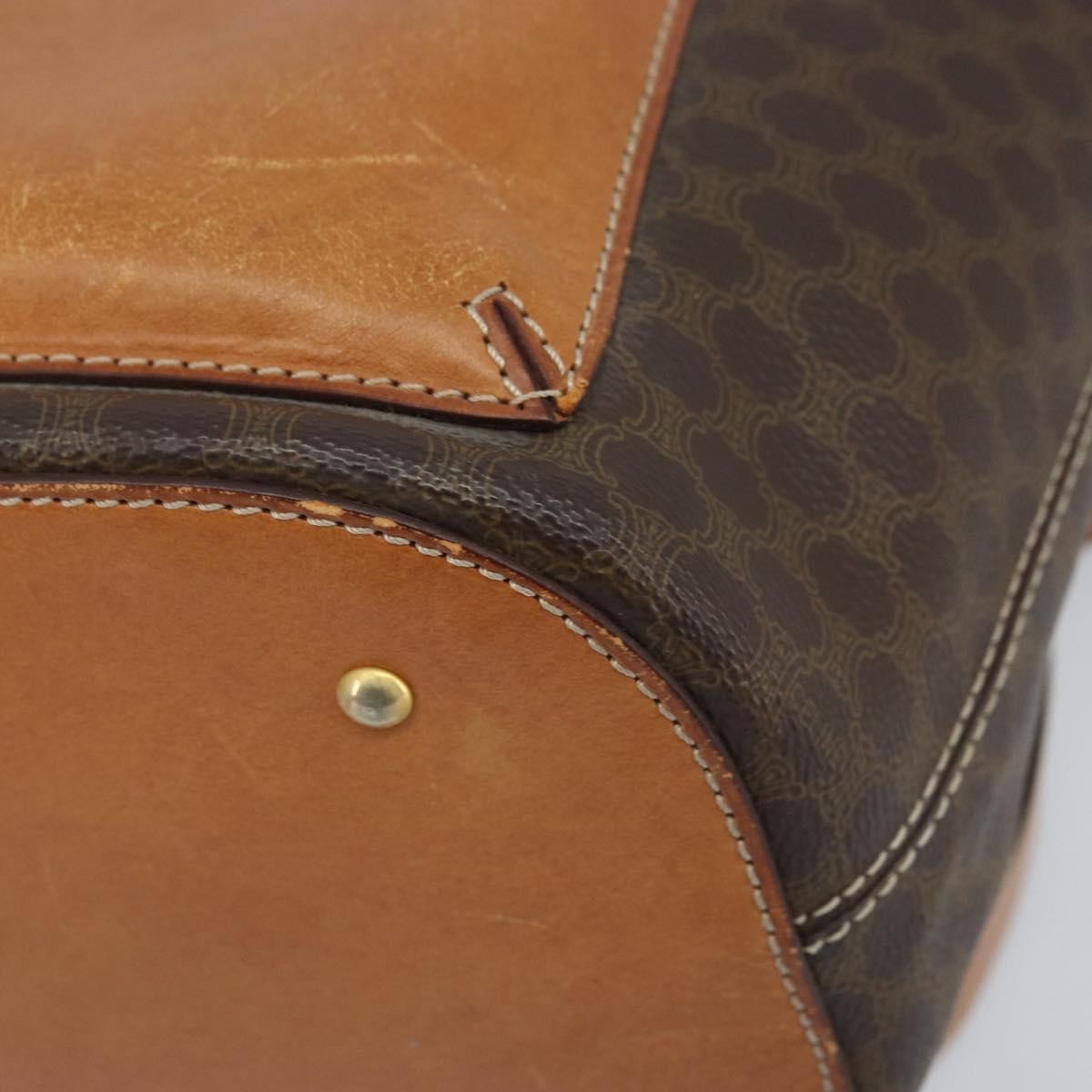 CELINE Macadam Canvas Backpack PVC Leather Brown Gold Auth 169840