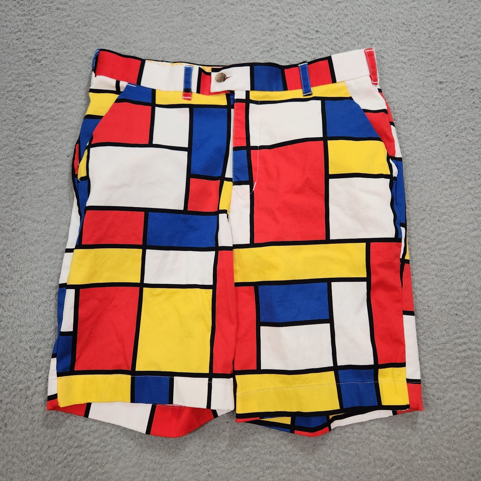 Loudmouth Golf Shorts Mens 34 Chino Red Blue Mondrian Geometric Coloblock Art