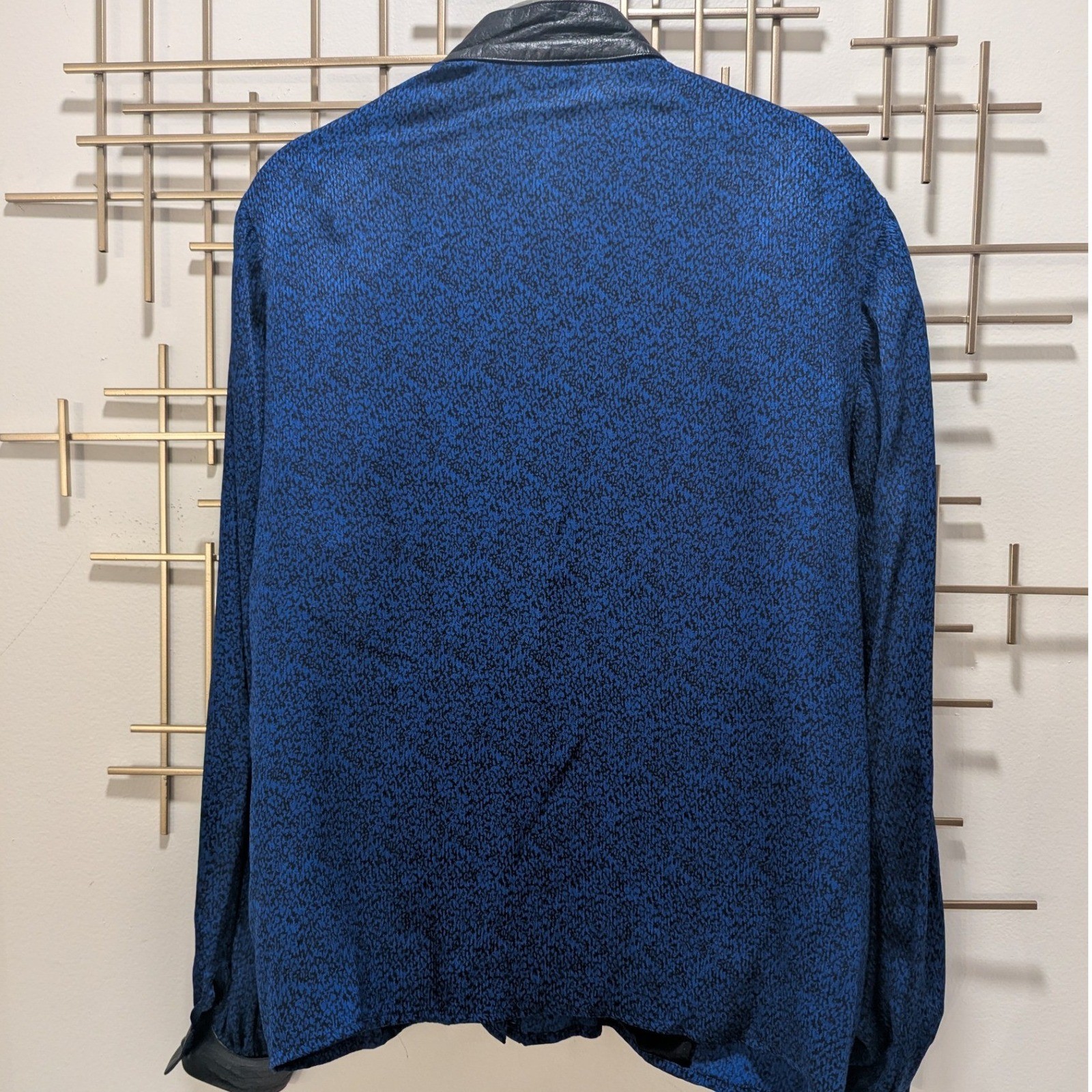 VTG 80’s Designer Silk Leather Trim Blouse & Skirt 2 Pc Set Black Cobalt Sz 10