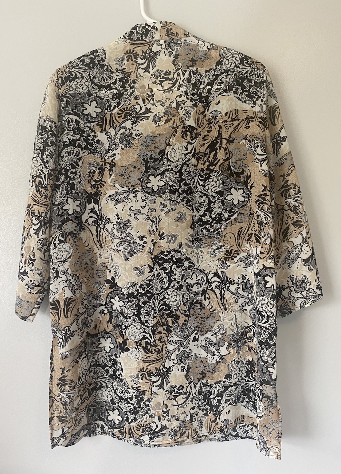 Gloria Lance Blouse With Cami Medium Black Tan White Floral Shoulder Pads VTG
