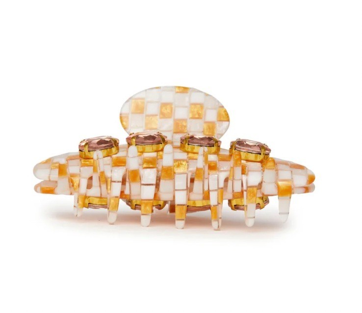 NWT $65 Lele Sadoughi Large Checkered Wicker Hair Claw Clip