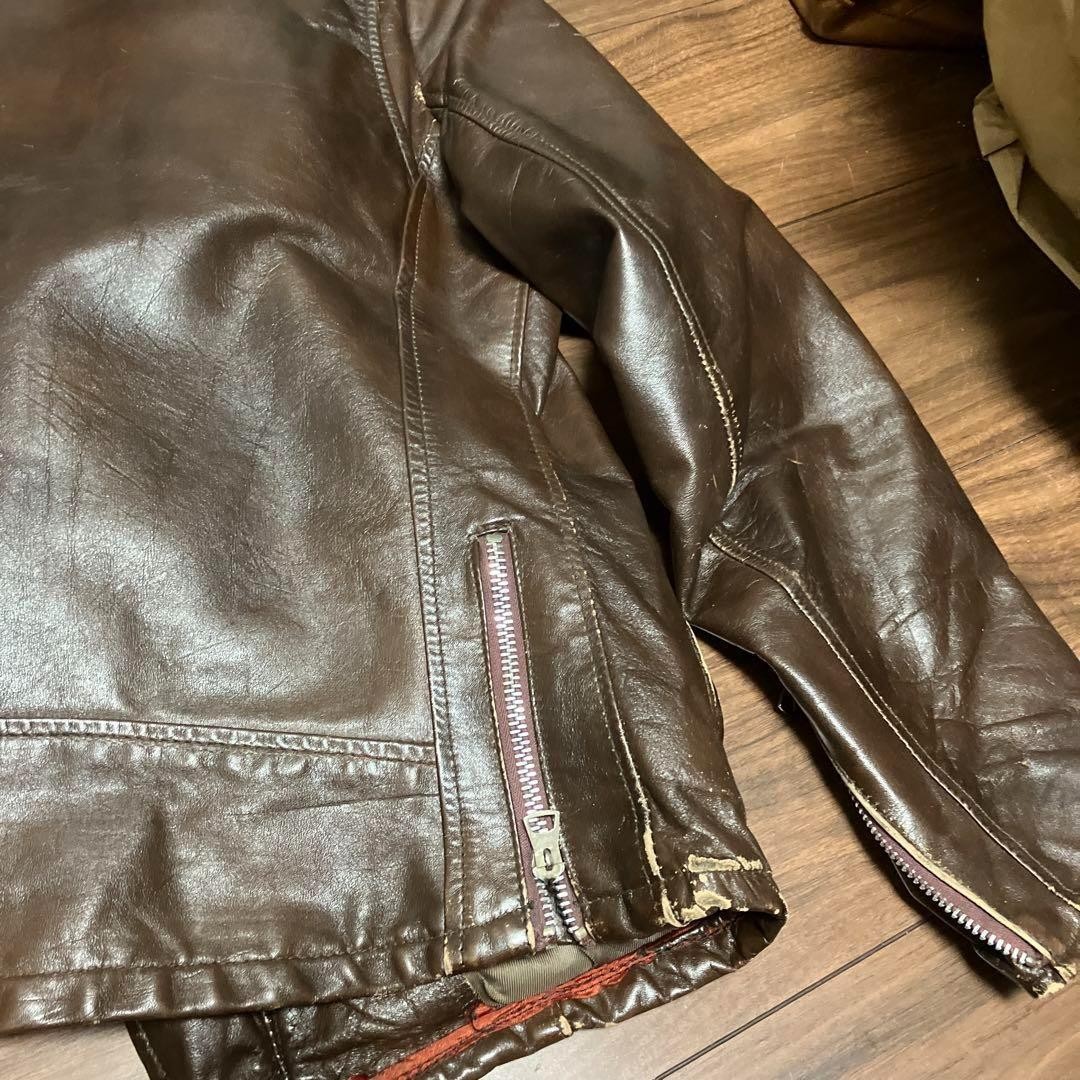 Schott single Rider’s Jacket Blouson Men Size 10 Brown Fleece Lined Vintage