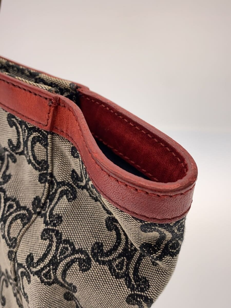 CELINE C Macadam Tote Bag Gray Burgundy Canvas Leather Italy Vintage S0006