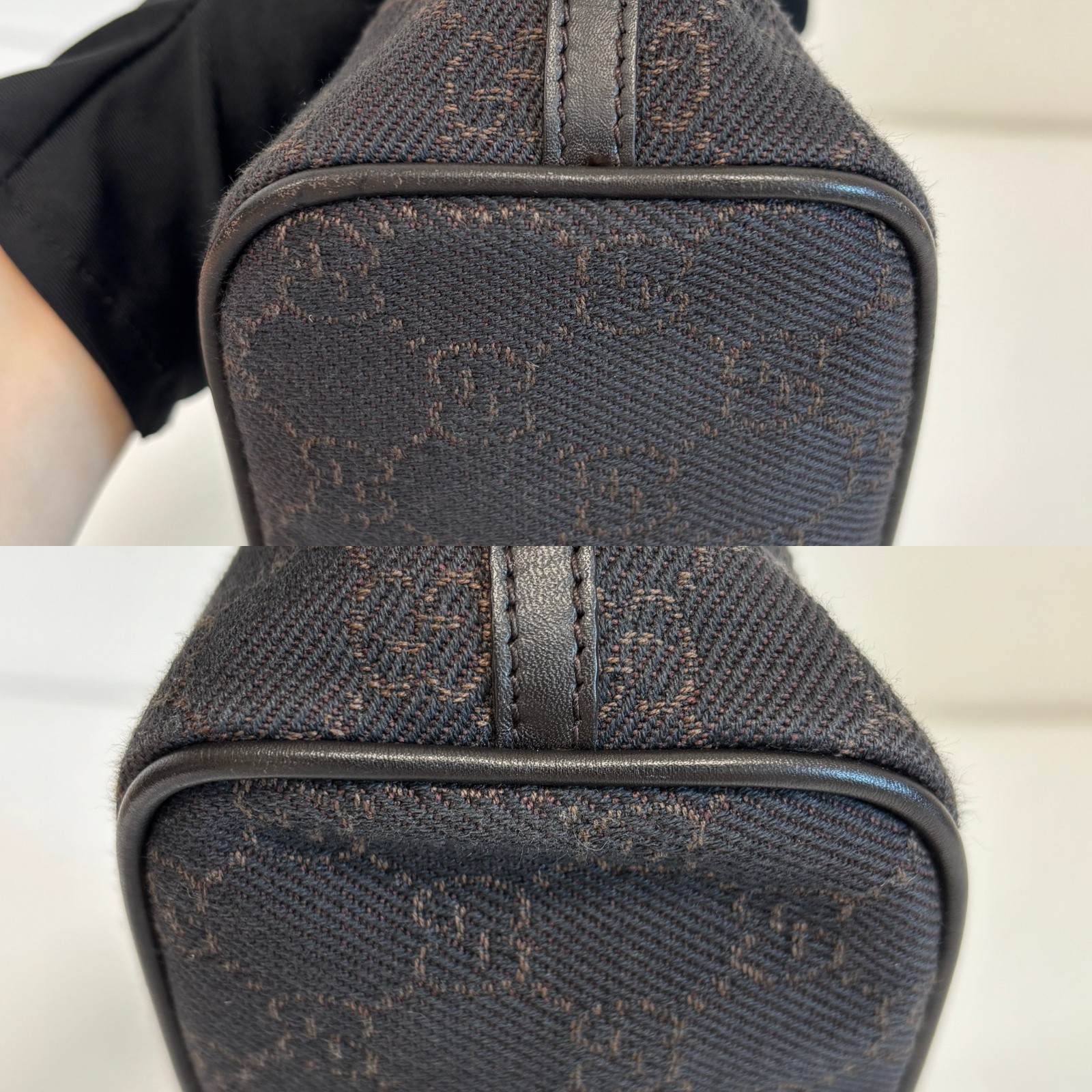 GUCCI GG Canvas Leather Accessory Pouch Mini Handbag *beautiful