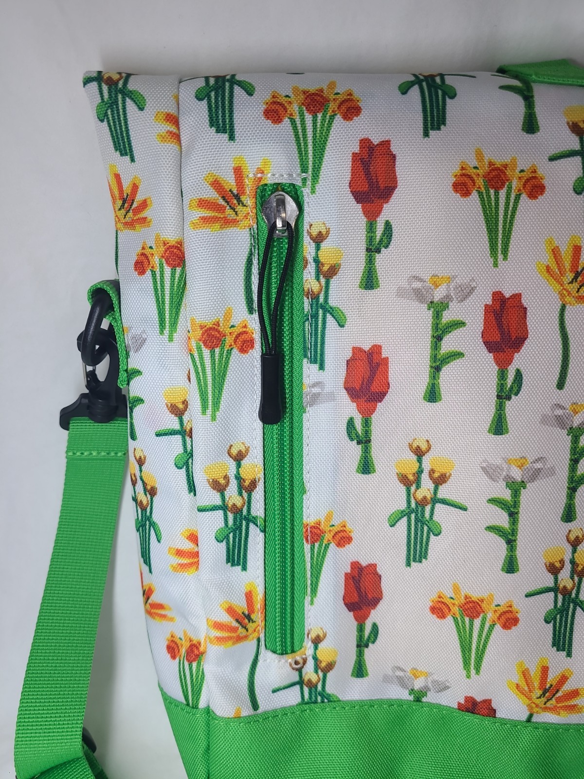 LEGO LEGOLAND Floral Print Crossbody Messenger Bag Zip Buckle Green Strap