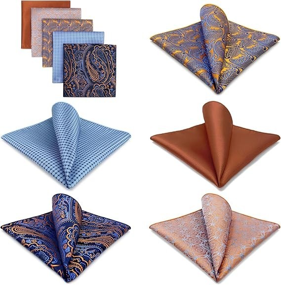 5 Pieces Assorted Mens Silk Pocket Square Set Handkerchiefs