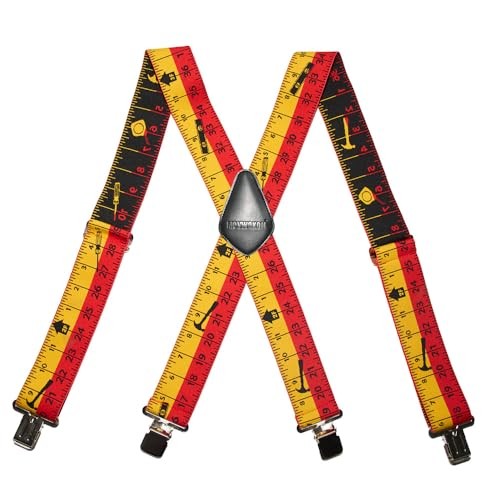 Men’s 2″ Wide Heavy Duty X-Back Elastic Suspenders, Strong Metal Clips, Red