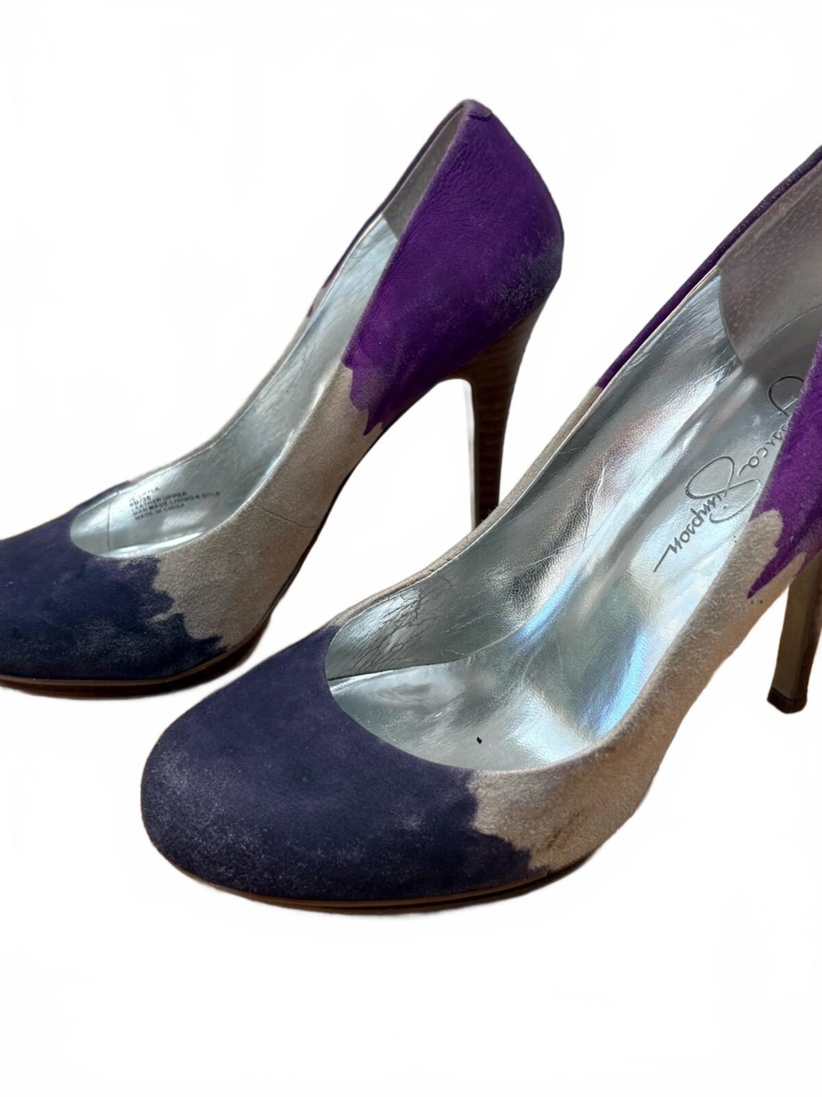 Jessica Simpson Purple, Tan and Dark Purple Suede Colorblock High Heels