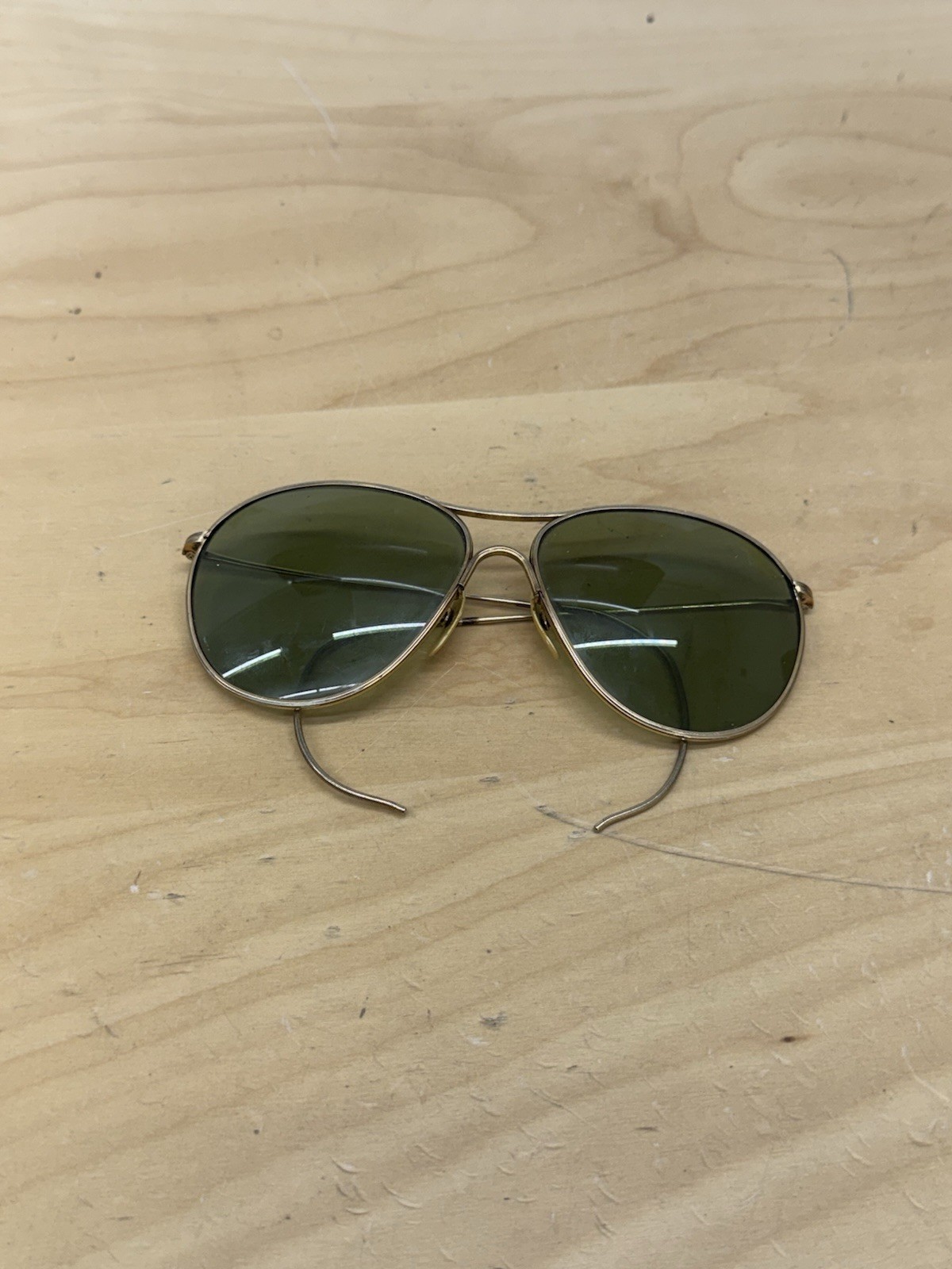 American Optical AO Cool Ray Ful-Vue Green Aviator 1/10 12k GF w/Case WWII Vtg