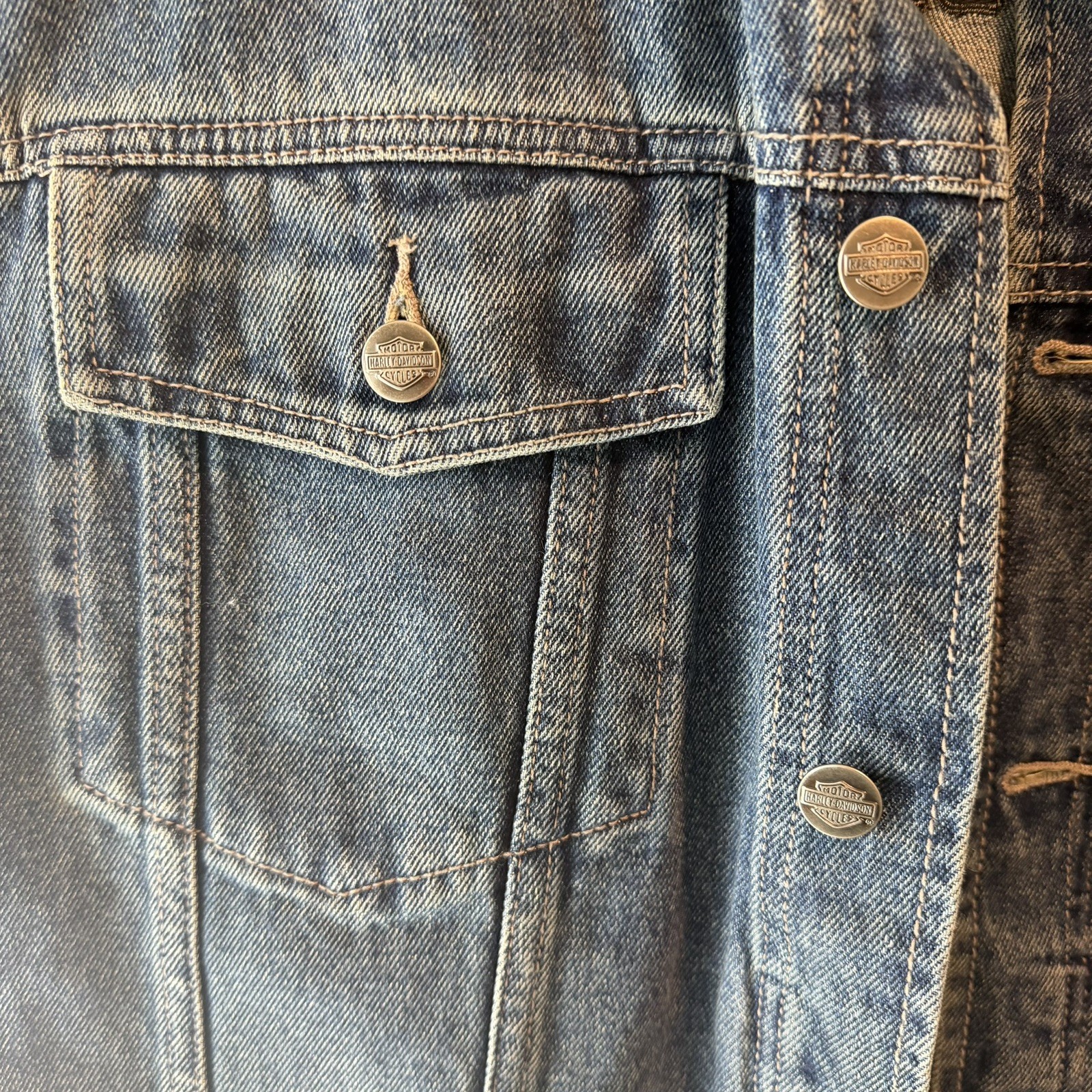 HARLEY DAVIDSON MOTORCLOTHES EMBROIDERED PATCH Denim Jean Jacket Vest Blue XL