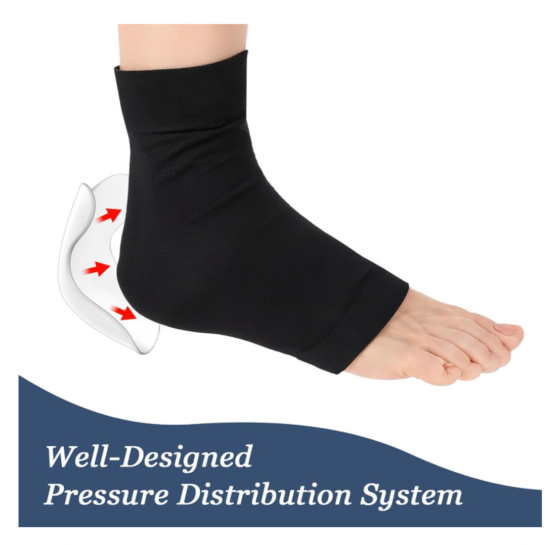 2 PCS Achilles Tendon Heel Protector Ankle Support Sock Open Toe Black