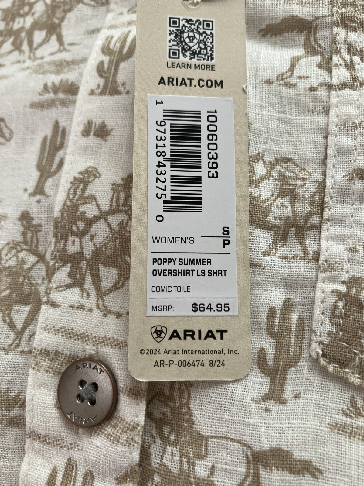 Ariat Horse Print Shirt Womens Small Western Linen Blend Button Up Layering NWT