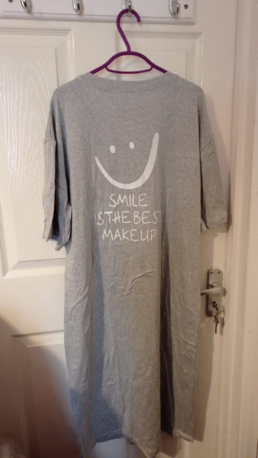 Fun Smiley Grey Maxi Dress for Women 19″ pit to pit, outdoor / night dress