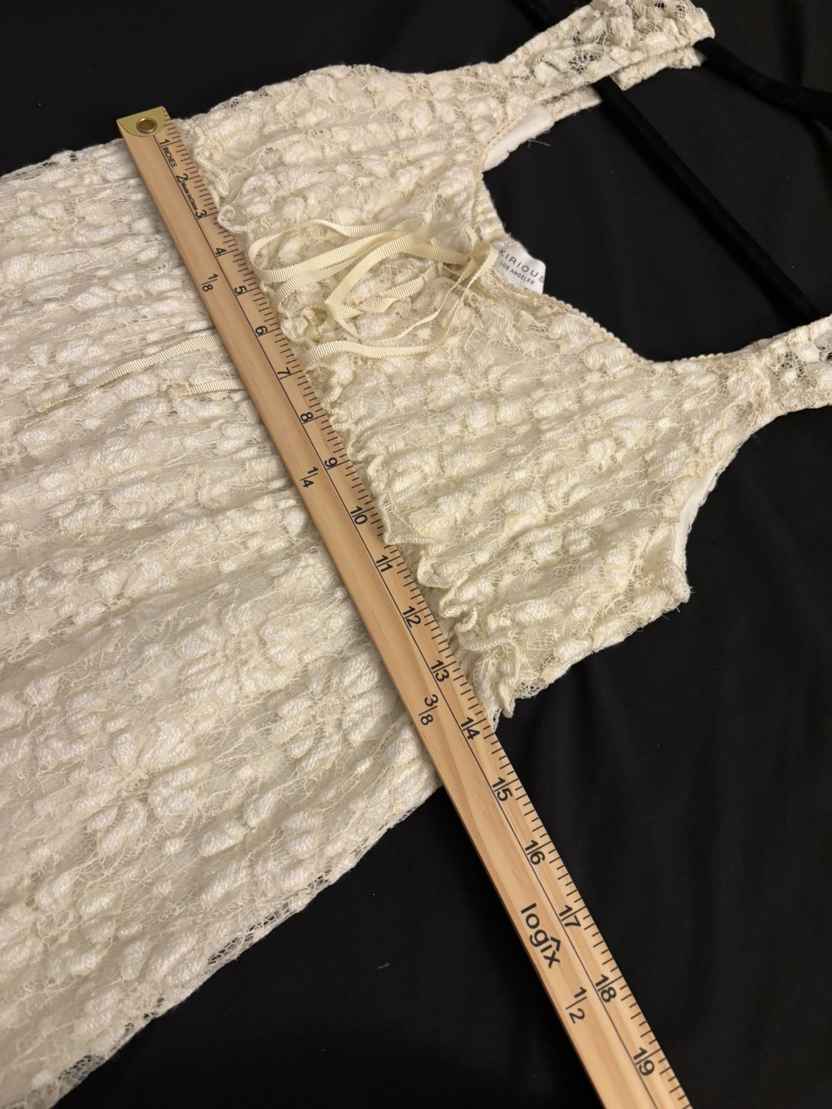 Kirious Los Angeles Cream Floral Lace Tiered Babydoll Mini Dress L Smocked Back