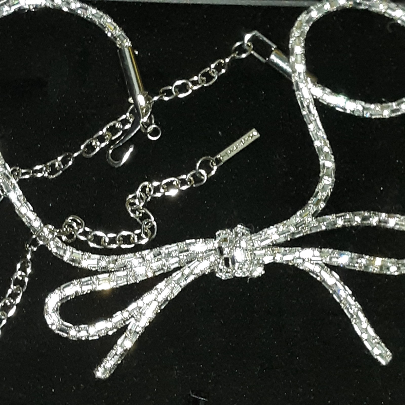 Vtg H By Halston Crystal Belt Sz L W/Bow Adj Clip Chain Clear Stones Slvr Fabric