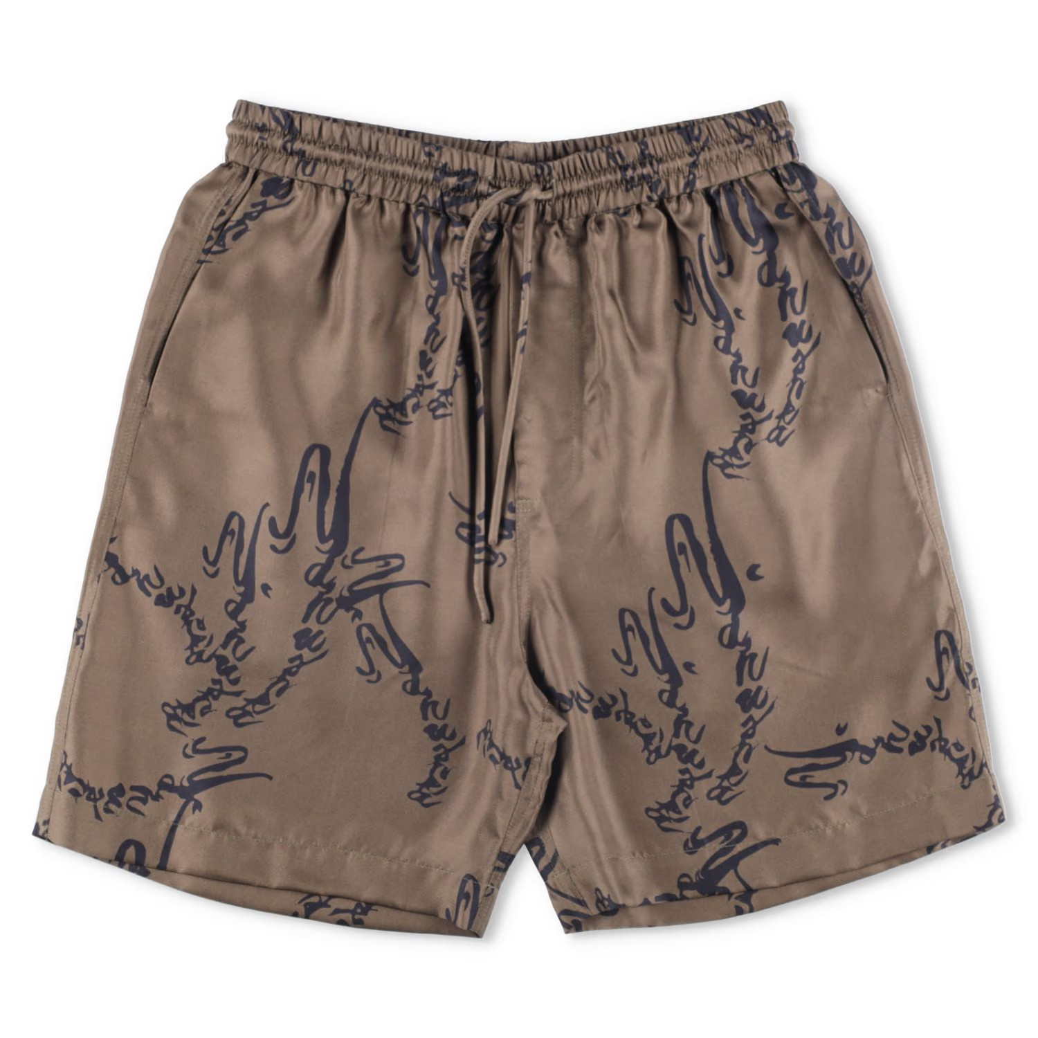 NANUSHKA Mens Twill Silk Bermuda Shorts Logo Drawstring Brown Size S RRP 415