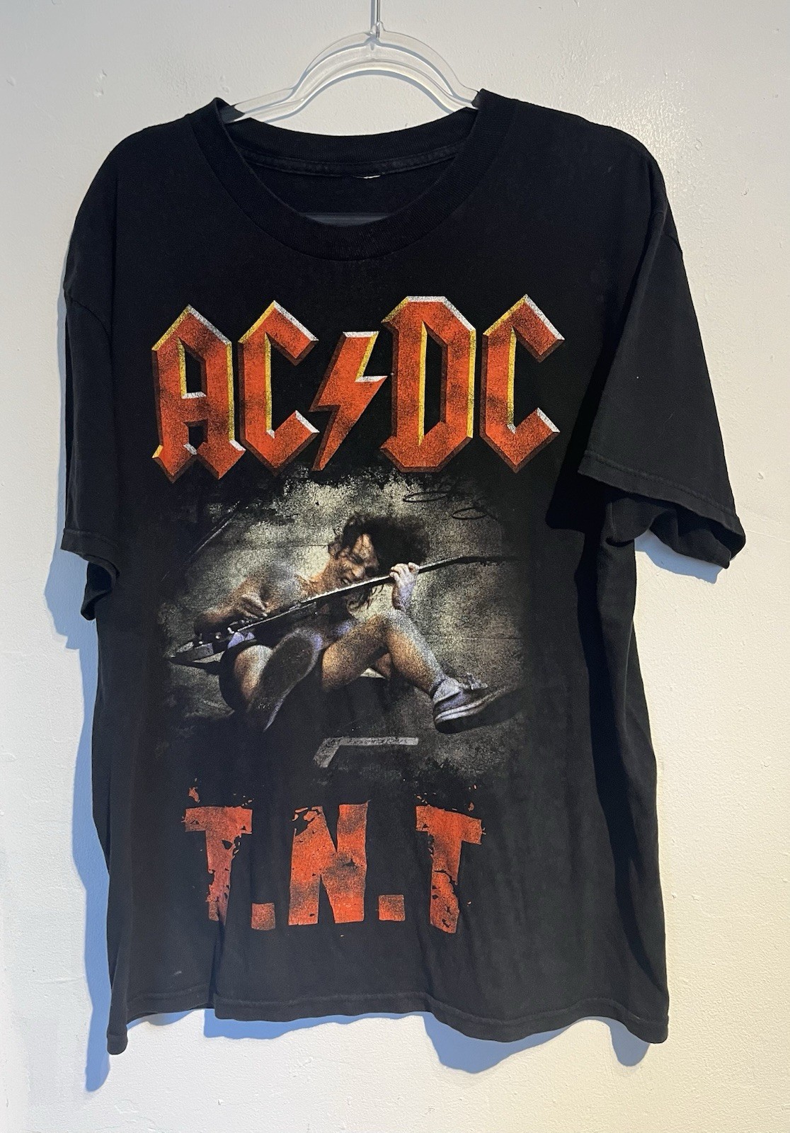 Vintage Acdc TNT Shirt XL Rock Band Gig Angus Young 2011 Distressed Angus Young
