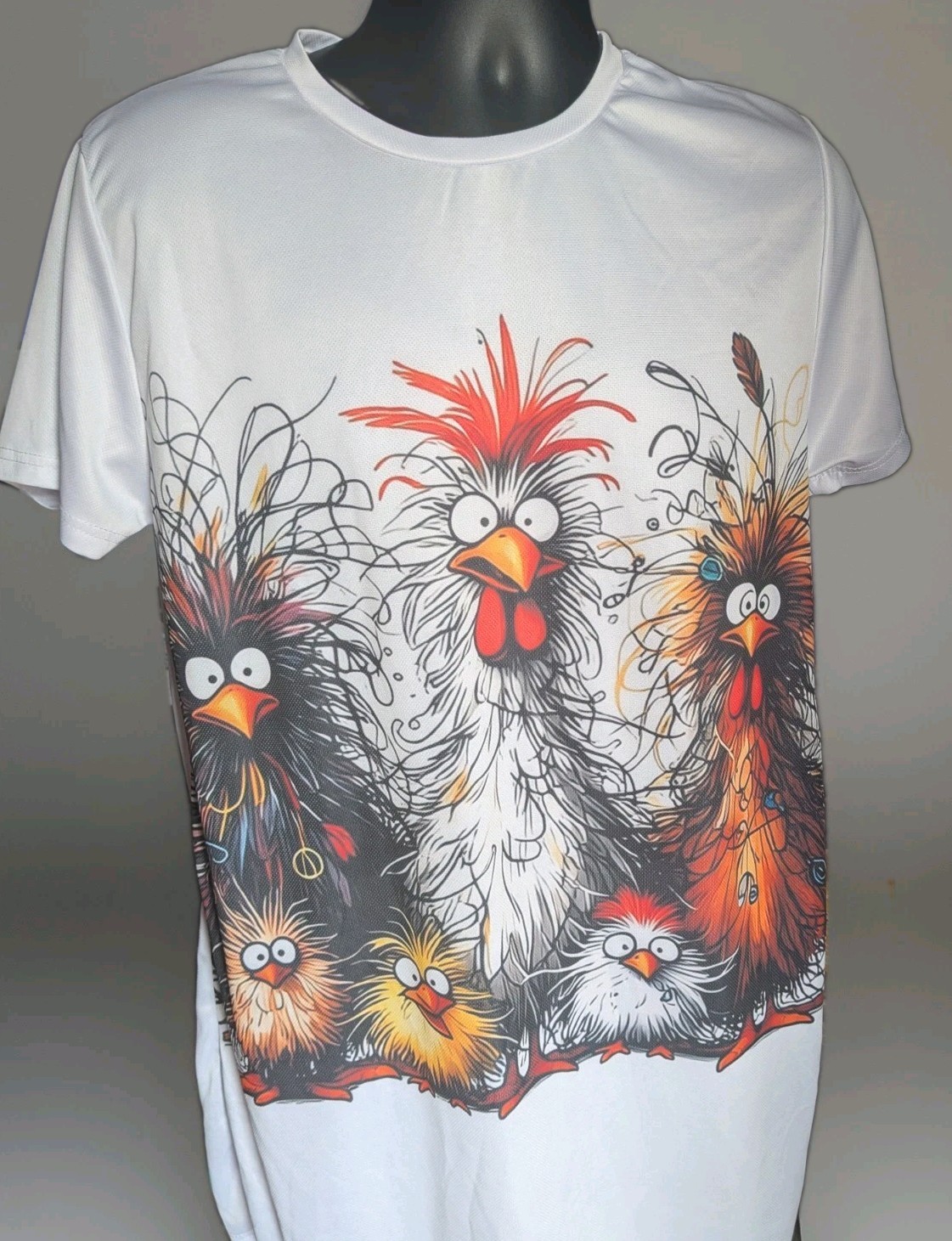 Funny Chicken Rooster T Shirt Mens XL Crazy Cartoon Graphic Farm Poultry White