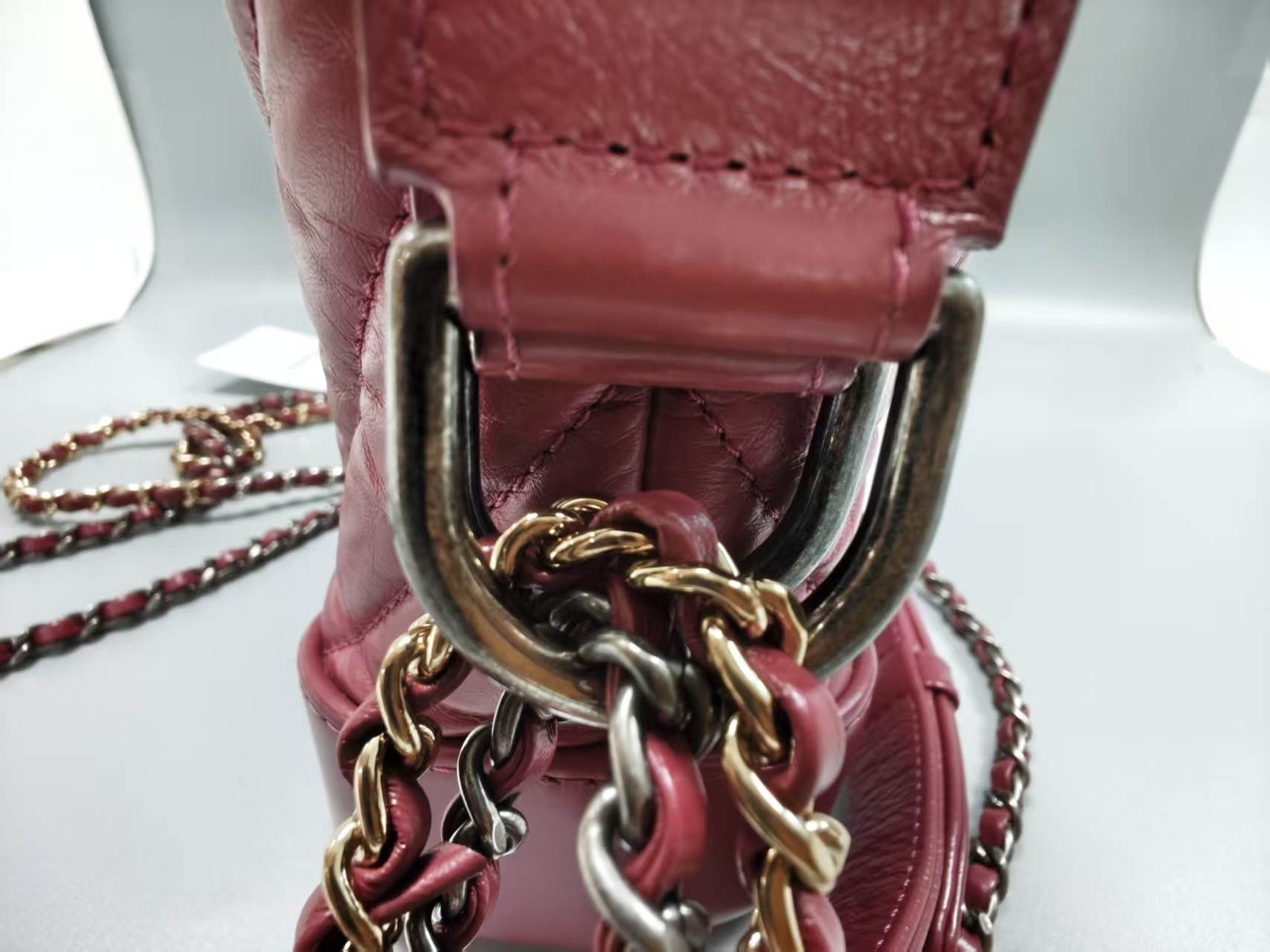 Chanel Gabrielle A91810 Red Chevron Calfskin Crossbody Bag with CC Charm