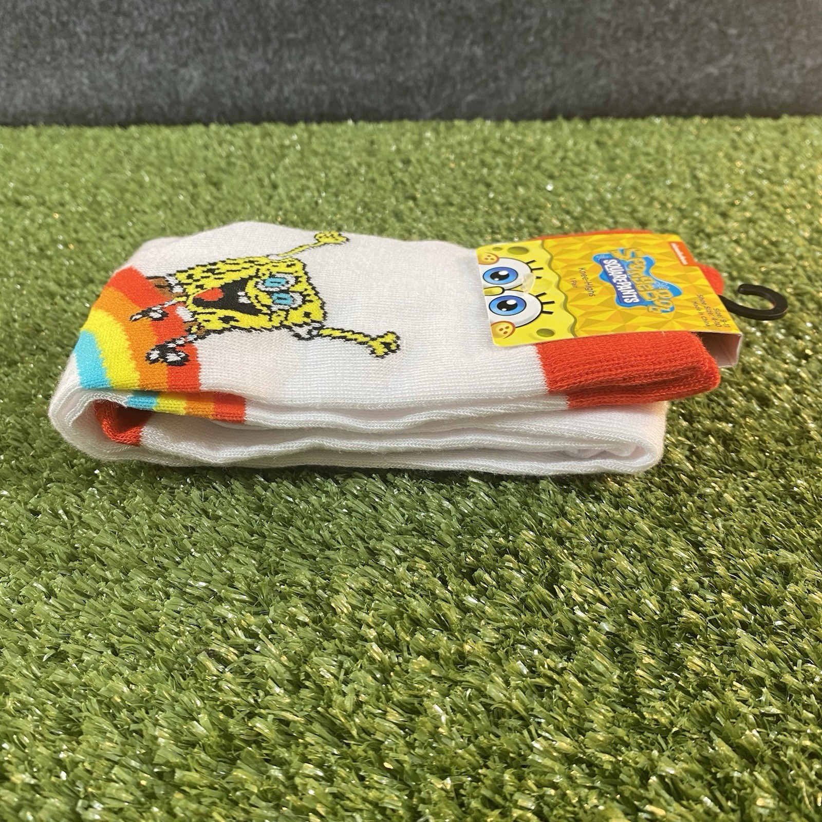 Nickelodeon Sponge Bob Square Pants Crew Socks Women LGBTQ Pride Rainbow White