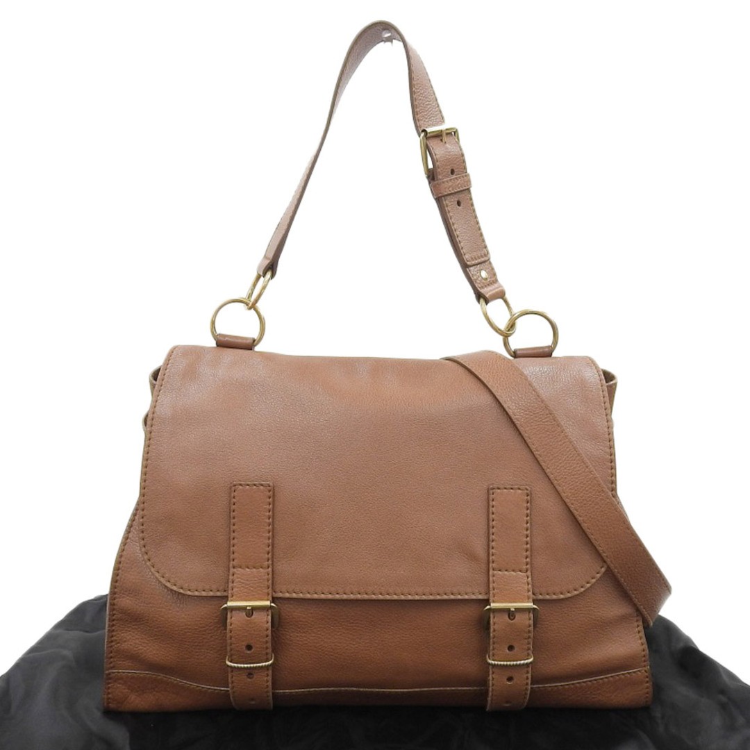 Yves Saint Laurent 2-Way Shoulder Bag Leather Brown Size: W:16.5 × H: 12.6 in.