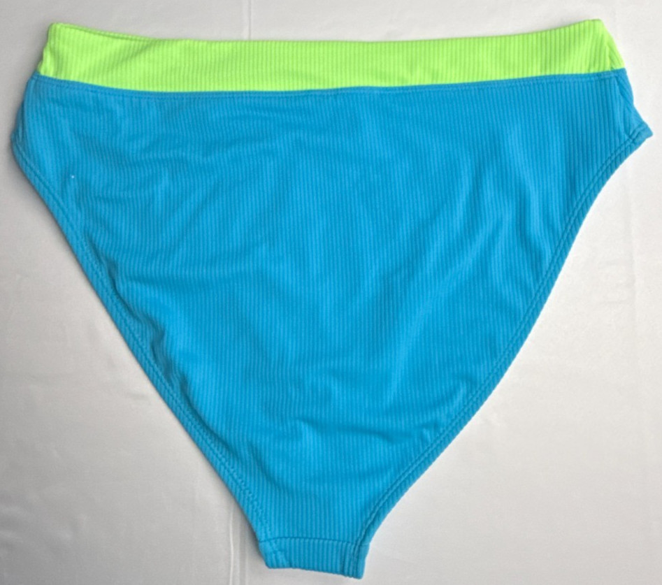 Macys Salt+Cove Womens Medium Blue Neon Green Ribbed Bikini Bottom NWOT