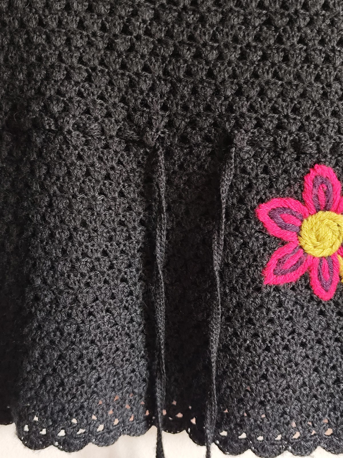 Morgan Tricot Coquette Crochet Y2K Top Vintage With Flower Black M