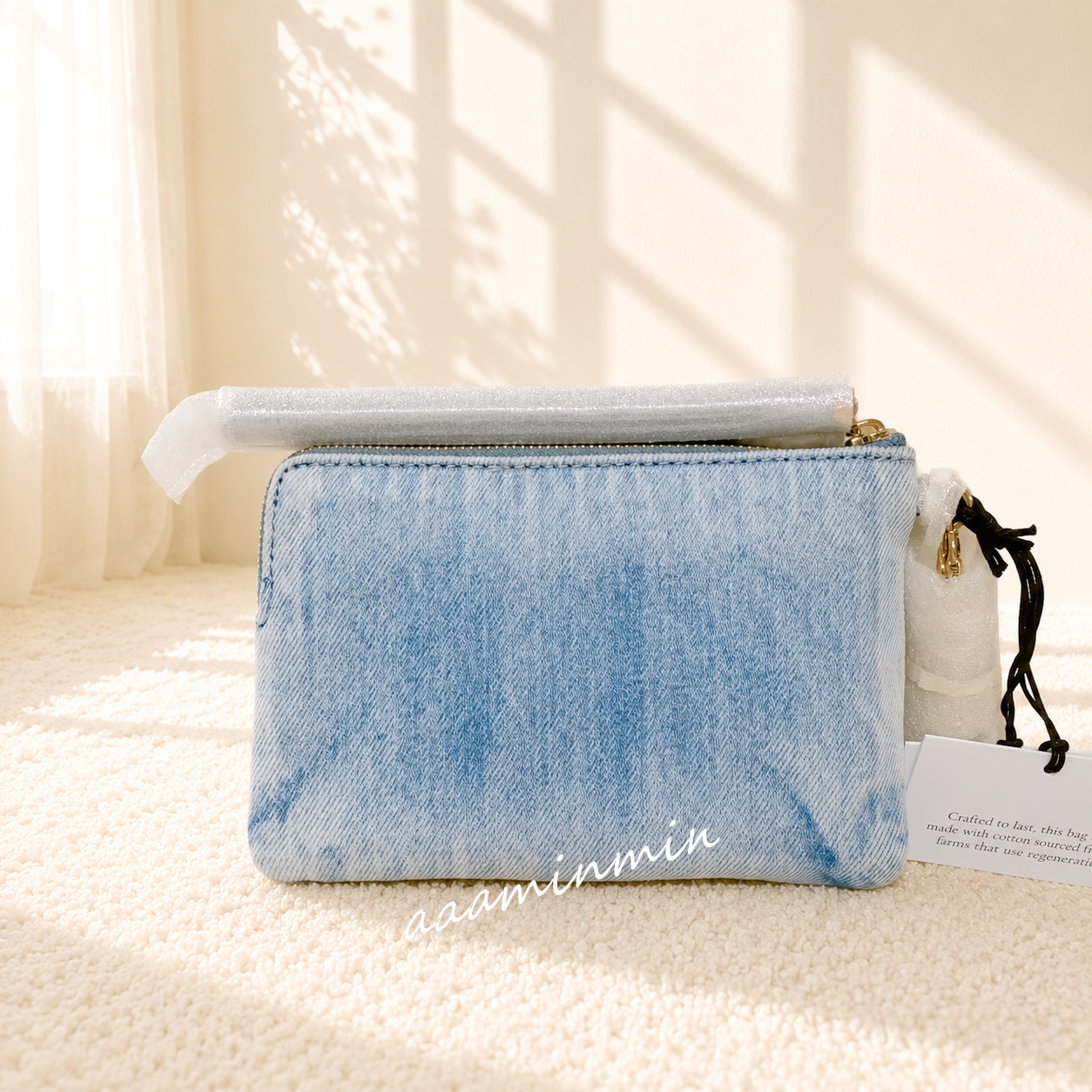 NWT Coach Corner Zip Wristlet In Loved Denim With Charms CEF82-Denim/Gold/Light