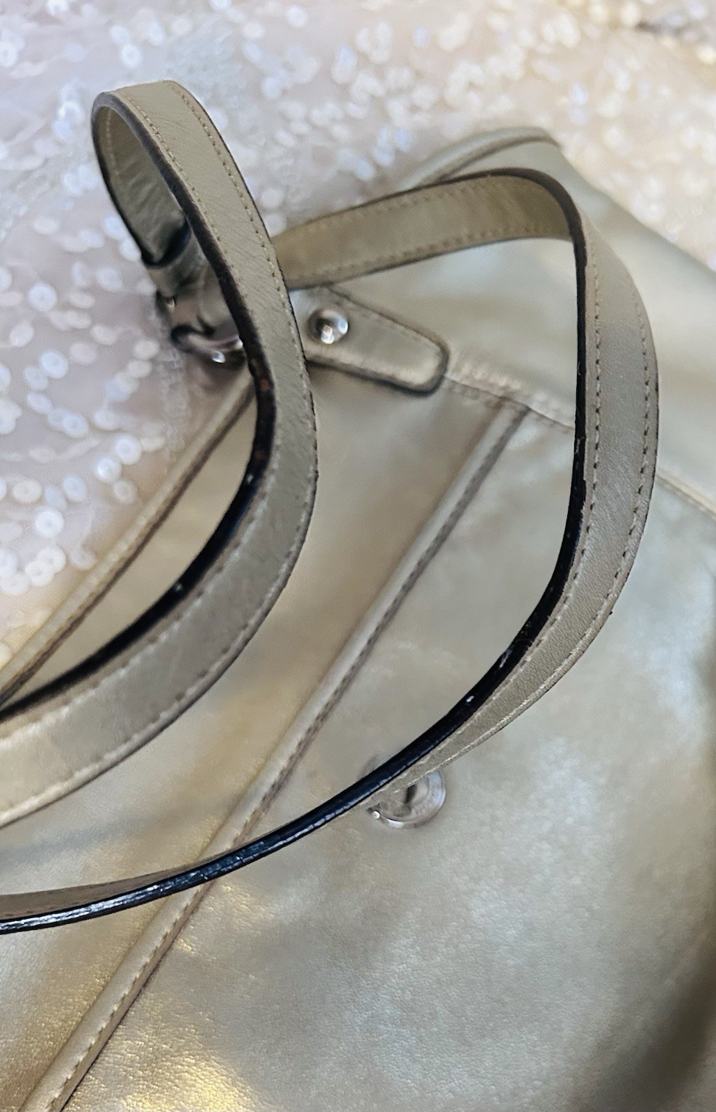 Coach Leah Leather Large Hand Bag Purse Satchel Tote Gold Metallic No 13173