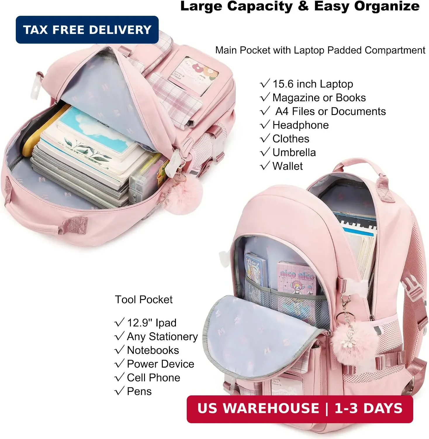 Backpack for Girls, 15.6 Inch Laptop School Bag Kids Kindergarten Elementary Col