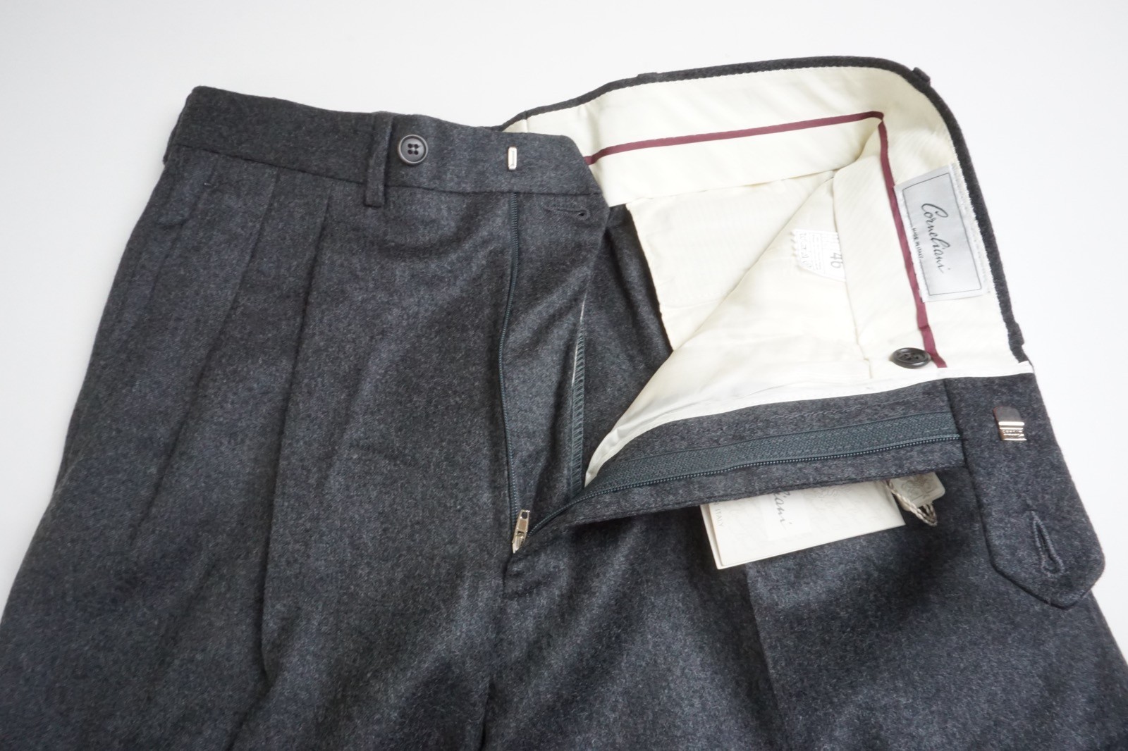 Corneliani Dark Gray Flannel 100% Wool Dress Pants Sz 46R EU BRAND NEW