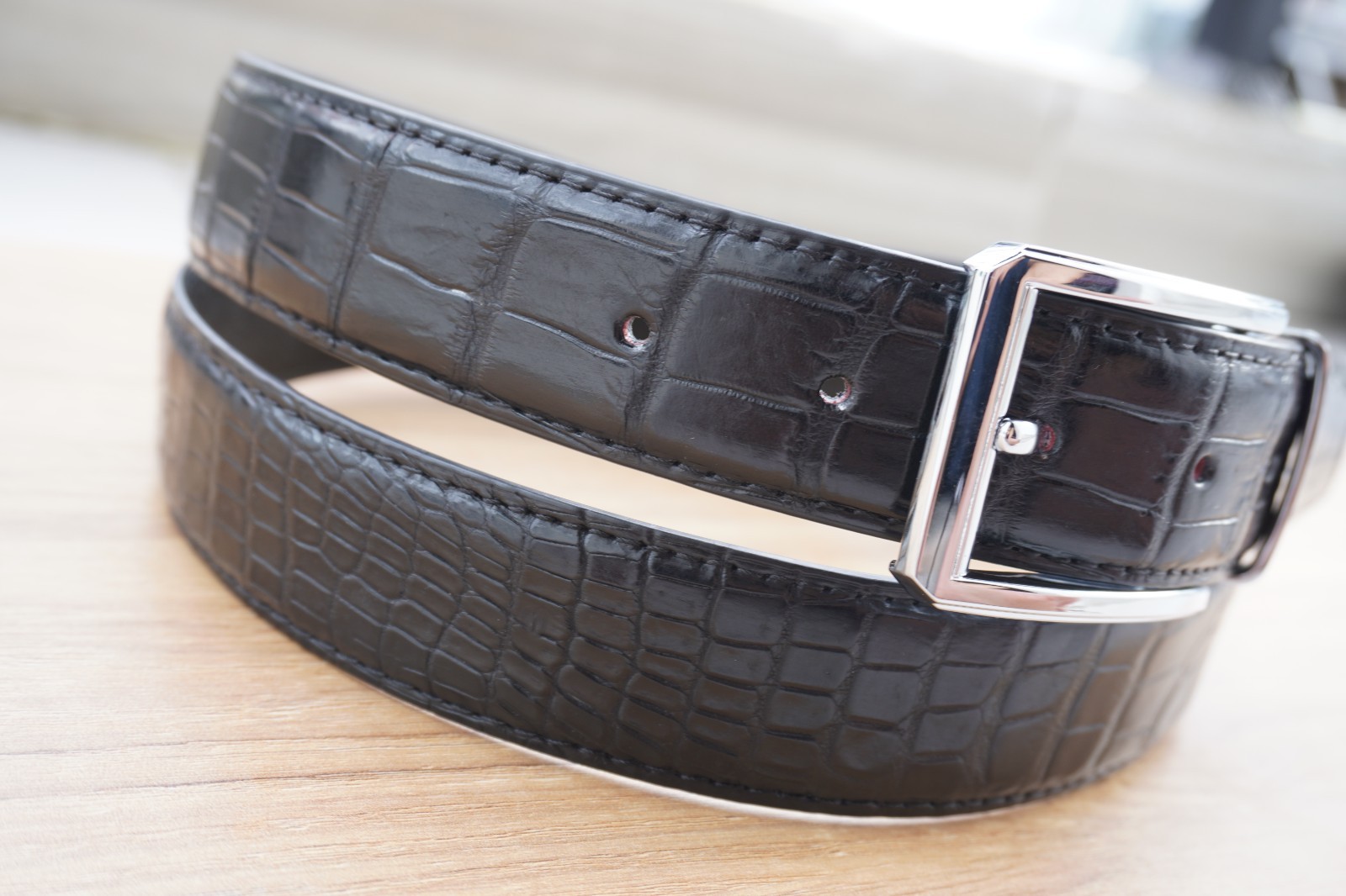 W 1.5 inch Black Genuine CROCODILE Belly LEATHER Skin Men’s Belt #M76