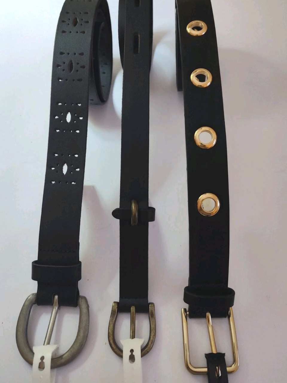 Three Womens Black Belts 2 Leather and 1 Man-Made Fashion Belt Small Medium