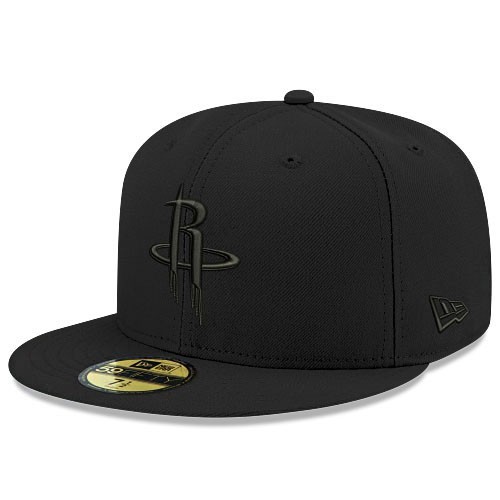 New Era Houston Rockets 5950 Fitted Hat NBA League Basic Black On Black Cap