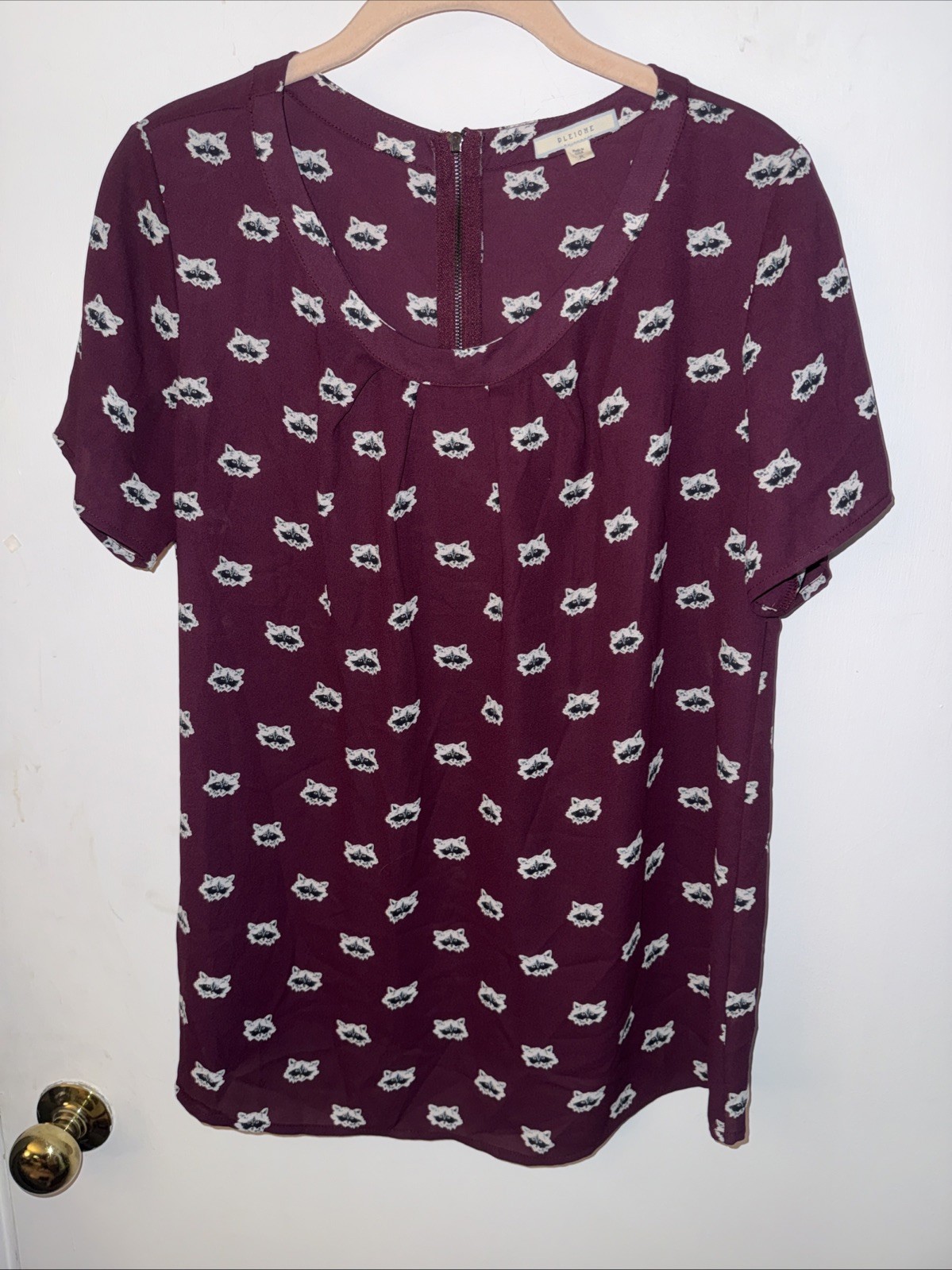 Pleione Medium Maroon Purple Raccoon Lightweight Blouse Zip Back Career Wear